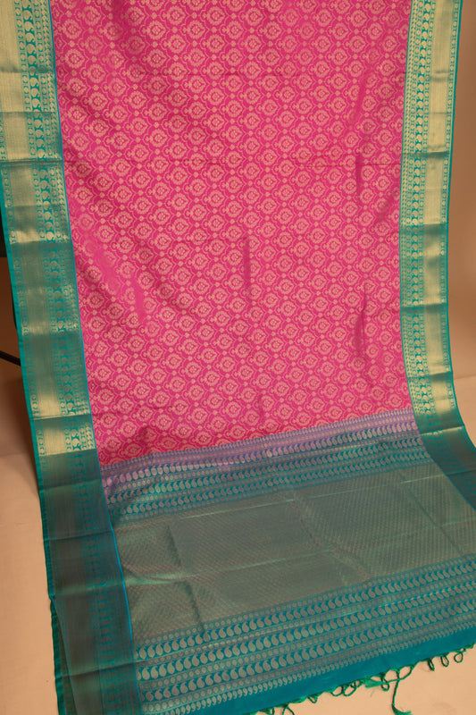 Rose Pink and Dual tone green Designer soft silk saree