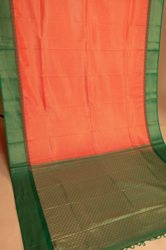 Neon orange and Forest green Brocade soft silk saree