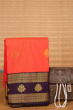 Bright orange and Plum purple  Retta Patta Border semi silk saree