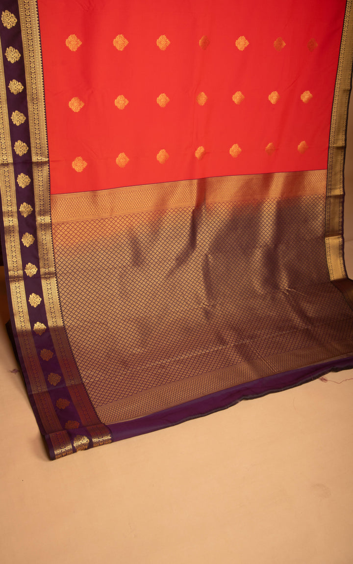 Bright orange and Plum purple  Retta Patta Border semi silk saree