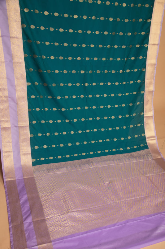 Teal Blue and Pastel Lavender Butta semi silk saree