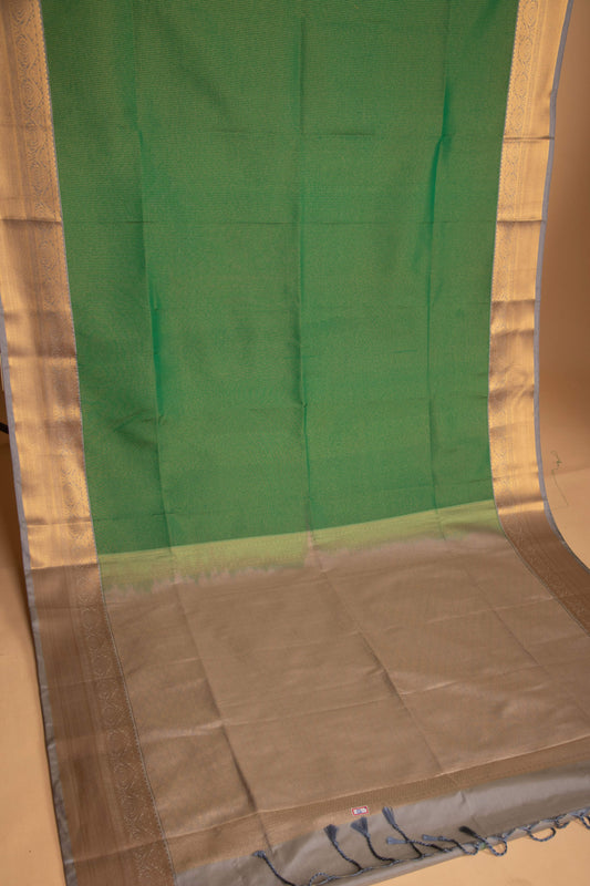 Jungle Green and Steel grey soft silk saree