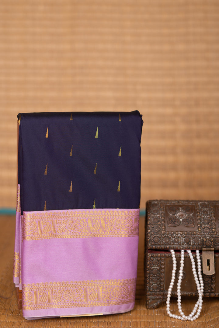 Navy Blue and Lavender Semi silk saree