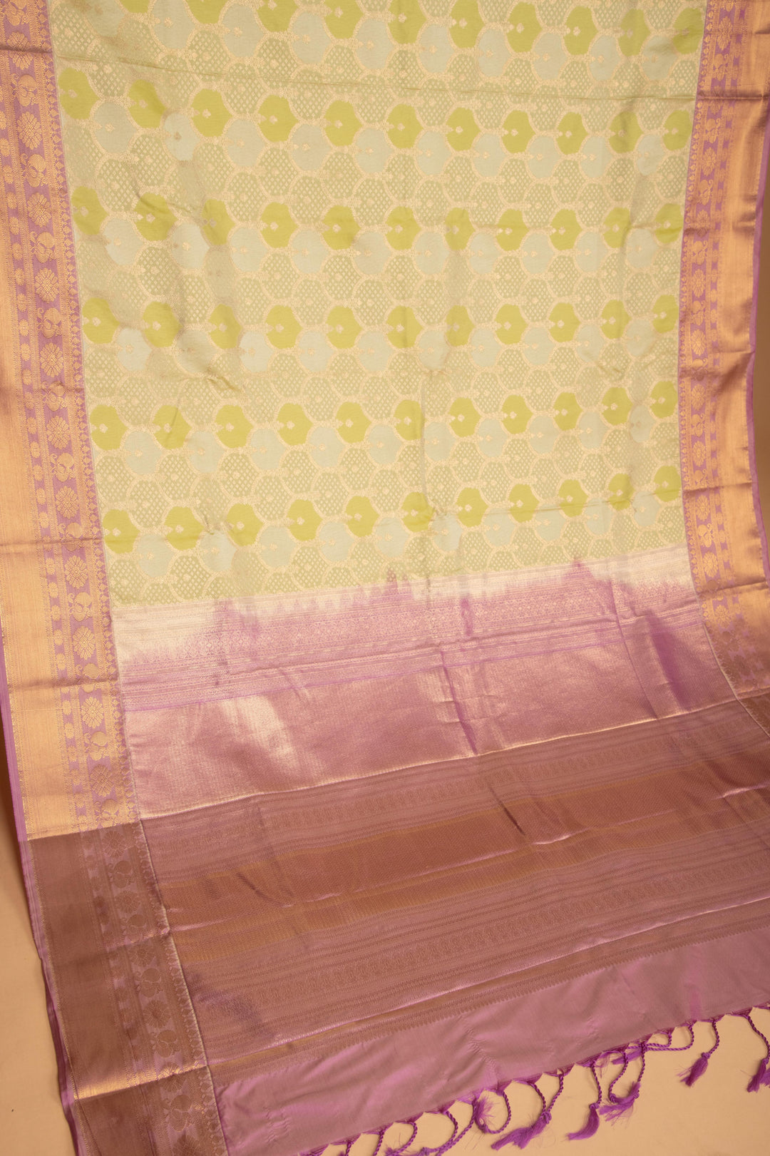 Pastel green and Mauve Lavender Designer soft silk saree