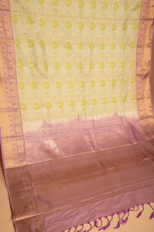 Pastel green and Mauve Lavender Designer soft silk saree