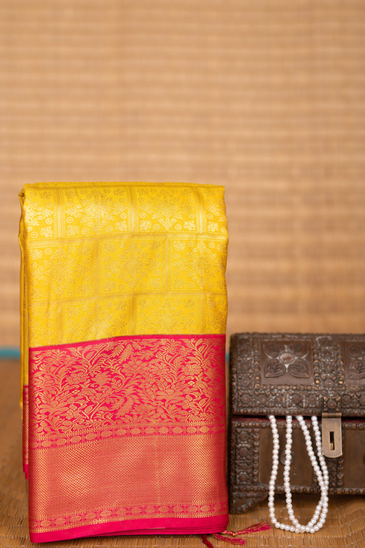 yellow and Pink Designer soft silk saree