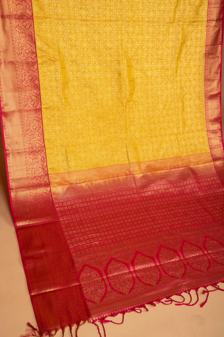 yellow and Pink Designer soft silk saree