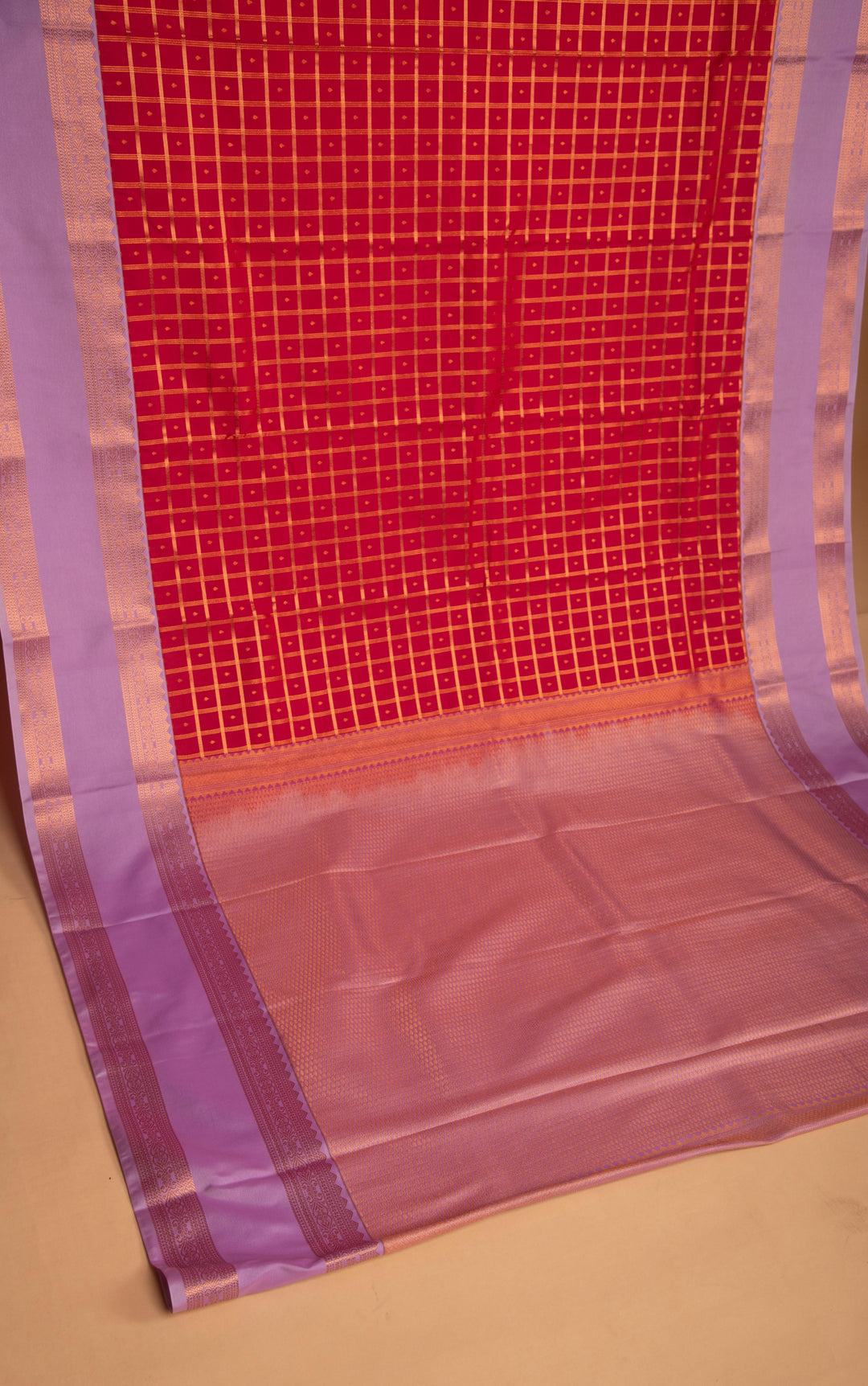 Raspberry Pink and Lavender Retta Patta Border semi silk saree