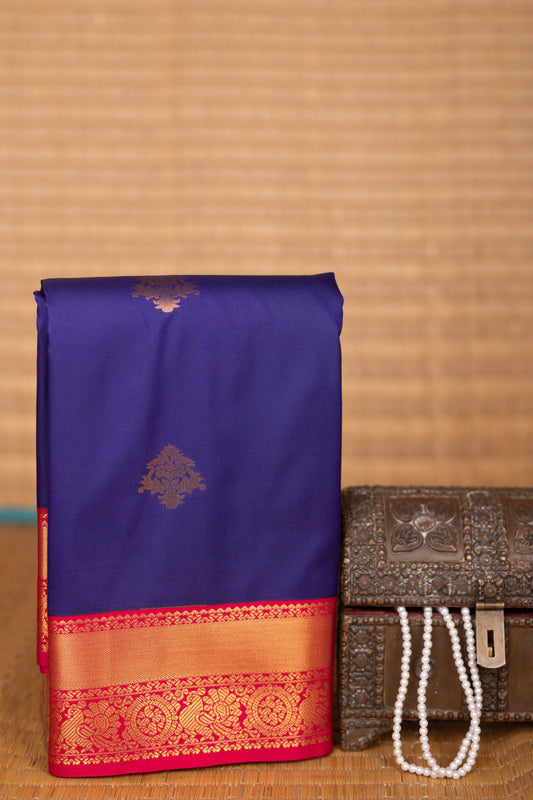 Royal Blue and Magenta Butta semi silk saree