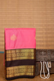 Rose Pink and Dark Chocolate Brown Butta semi silk saree