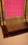 Rose Pink and Dark Chocolate Brown Butta semi silk saree