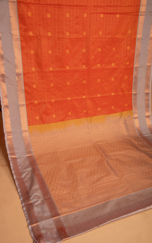 Papaya Orange and Cement grey Vairaoosi semi silk saree