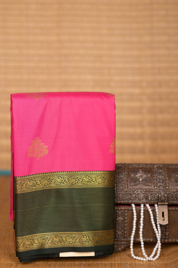 Rose Pink and Bottle green Korvai semi silk saree