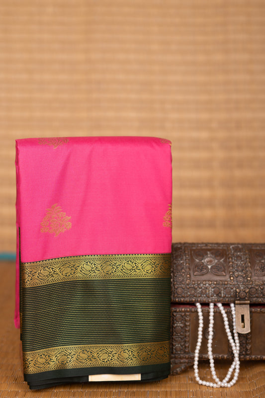 Rose Pink and Bottle green Korvai semi silk saree