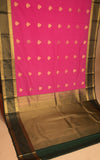 Rose Pink and Bottle green Korvai semi silk saree