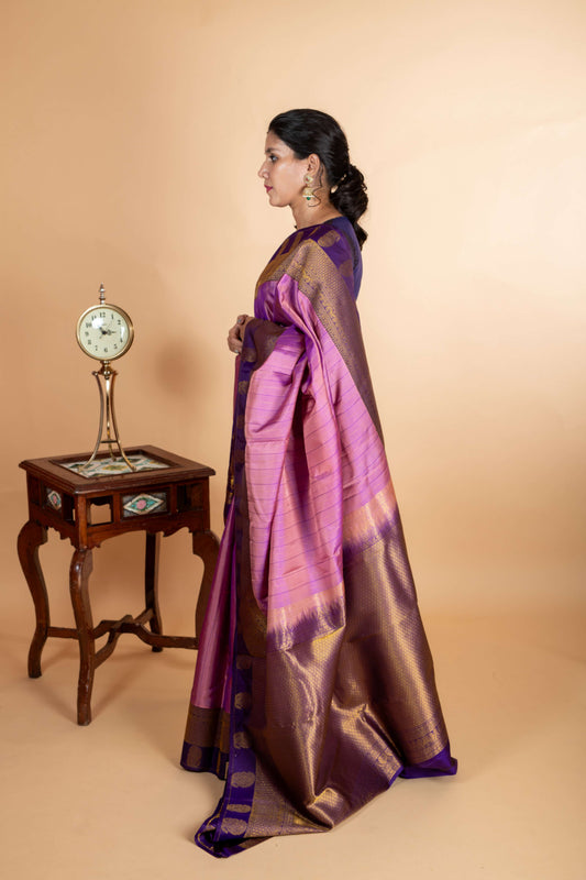 Lavender and purple kanjivaram silk saree