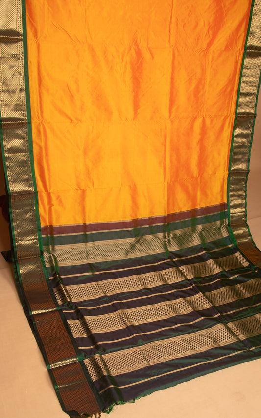 Mango yellow 9 yard pure silk saree