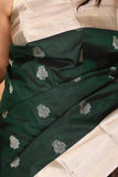 Bottle Green and Dusky white Retta Patta Border pure kanchi silk saree