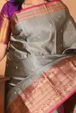 Zinc grey and Wildberry Big Border pure kanchi silk saree