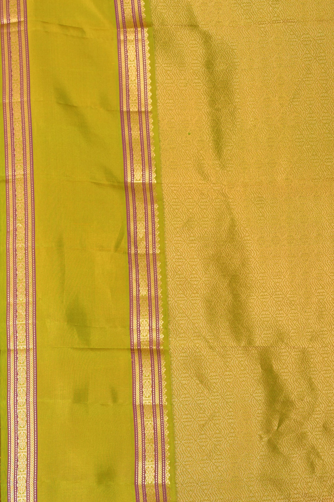 Royal Yellow and Dual Tone Green Retta Patta Border pure kanchi silk saree