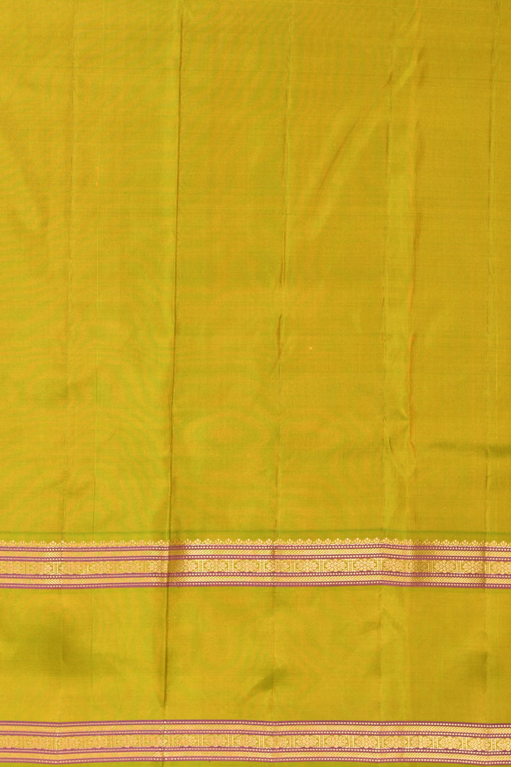 Royal Yellow and Dual Tone Green Retta Patta Border pure kanchi silk saree