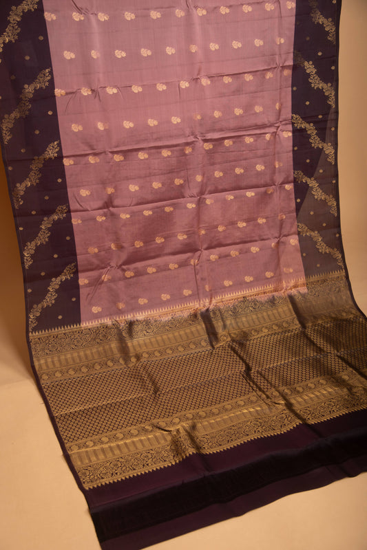 RoseWood Pink and Midnight Purple Designer Pure Touch silk saree