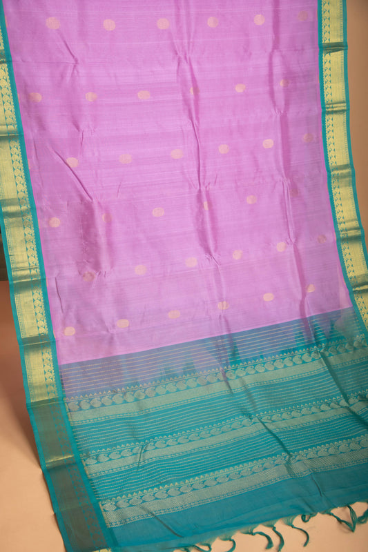 Lavender and Turquoise Blue  kanchi Silk Cotton saree