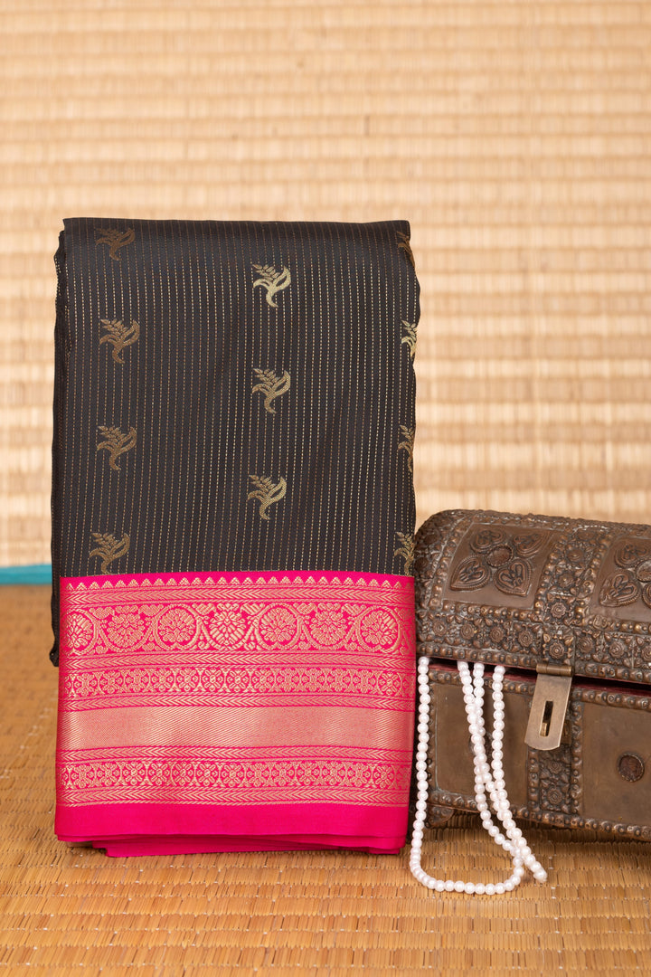 Black and Rani pink vairaoosi semi silk saree
