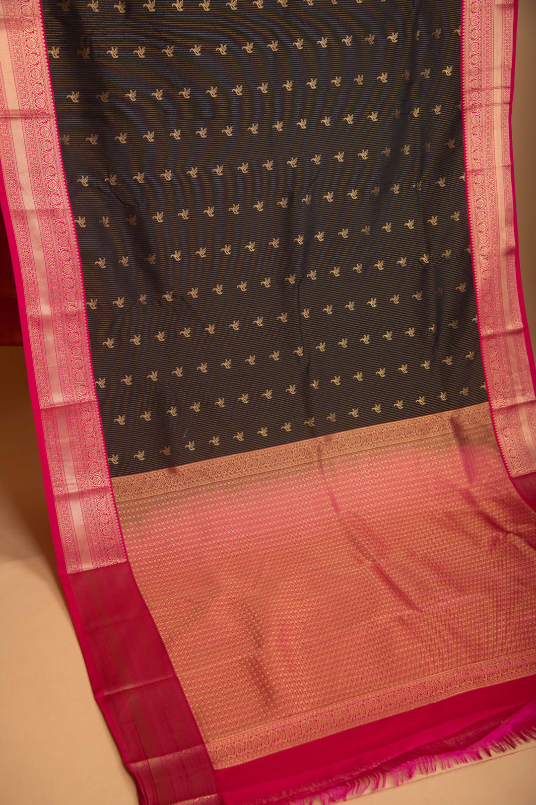 Black and Rani pink vairaoosi semi silk saree