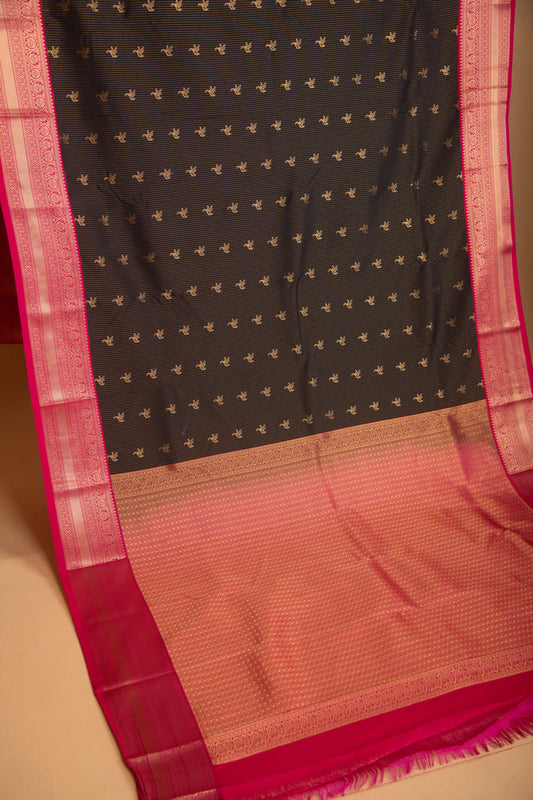 Black and Rani pink vairaoosi semi silk saree