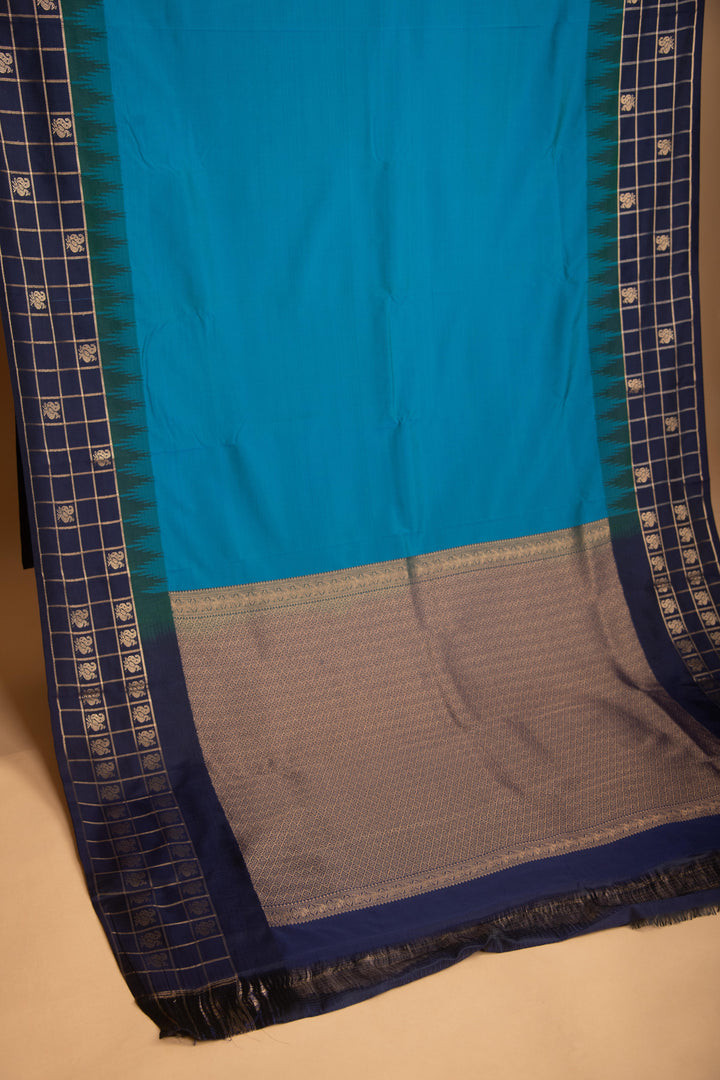 Azure Blue and Navy Blue Traditional semi silk saree