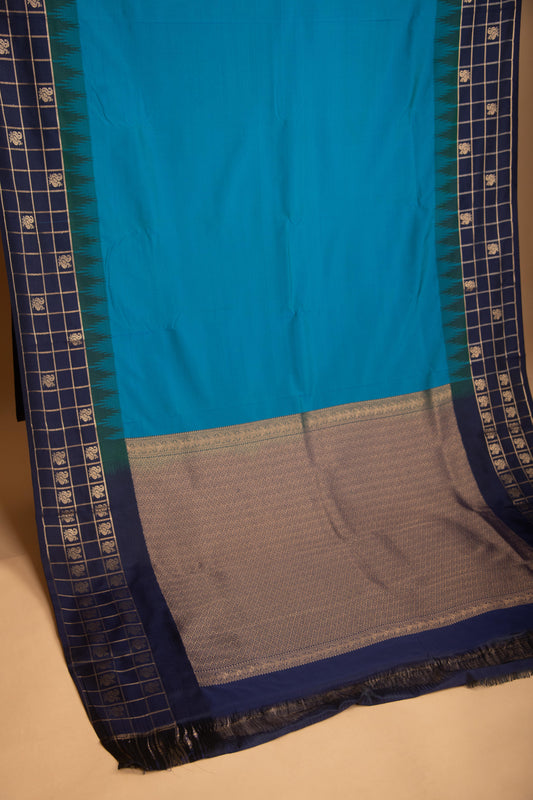 Azure Blue and Navy Blue Traditional semi silk saree