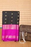 Black and Bright Purple Retta Patta Korvai Border semi silk saree