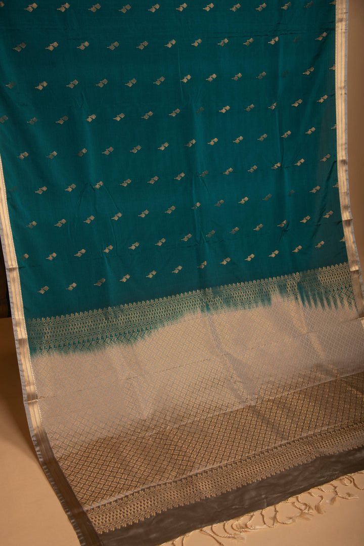Sacramento Green and Steel Grey Small Border semi silk saree
