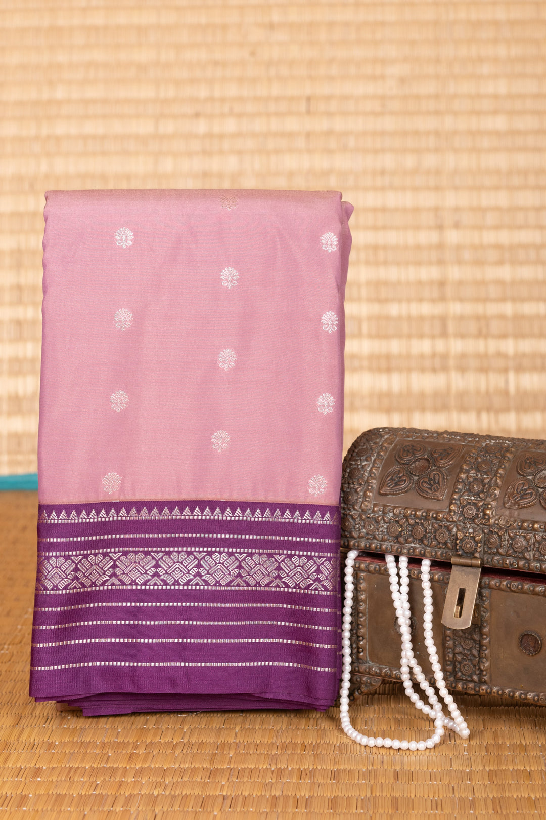 Mauve Purple Butta semi silk saree