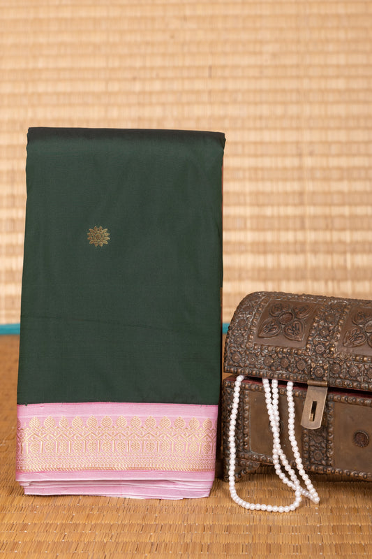 Bottle Green and Pastel Pink Small Border semi silk saree