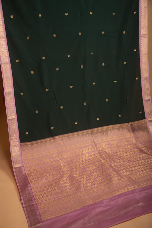 Bottle Green and Pastel Pink Small Border semi silk saree