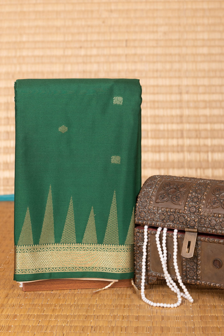 Forest Green and Beige Temple Border soft silk saree