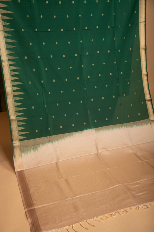 Forest Green and Beige Temple Border soft silk saree