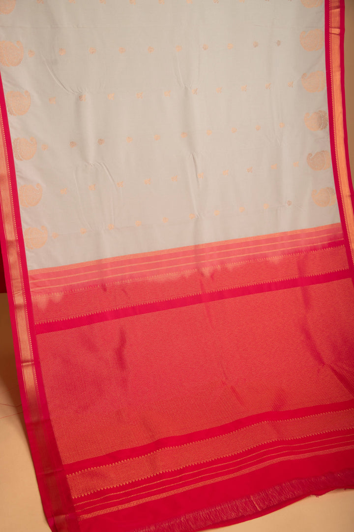 Dusky Green and Rani Pink Small Border silk saree