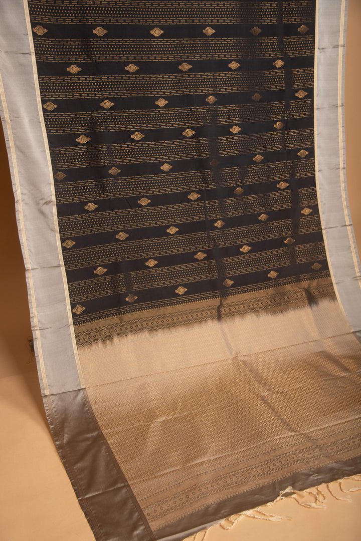 Black and Steel Grey soft silk saree