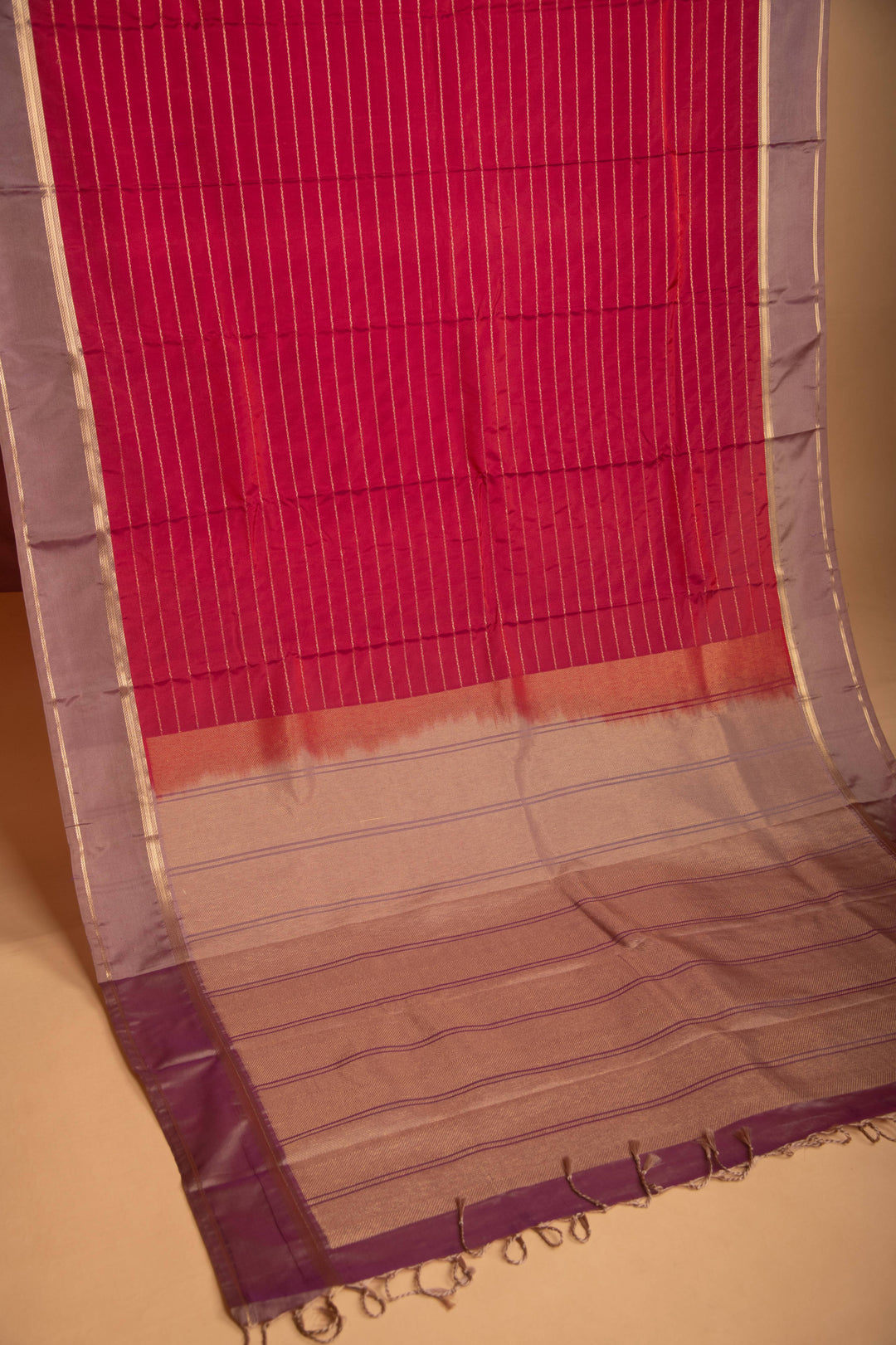 Dual Tone Maroon Striped soft silk saree