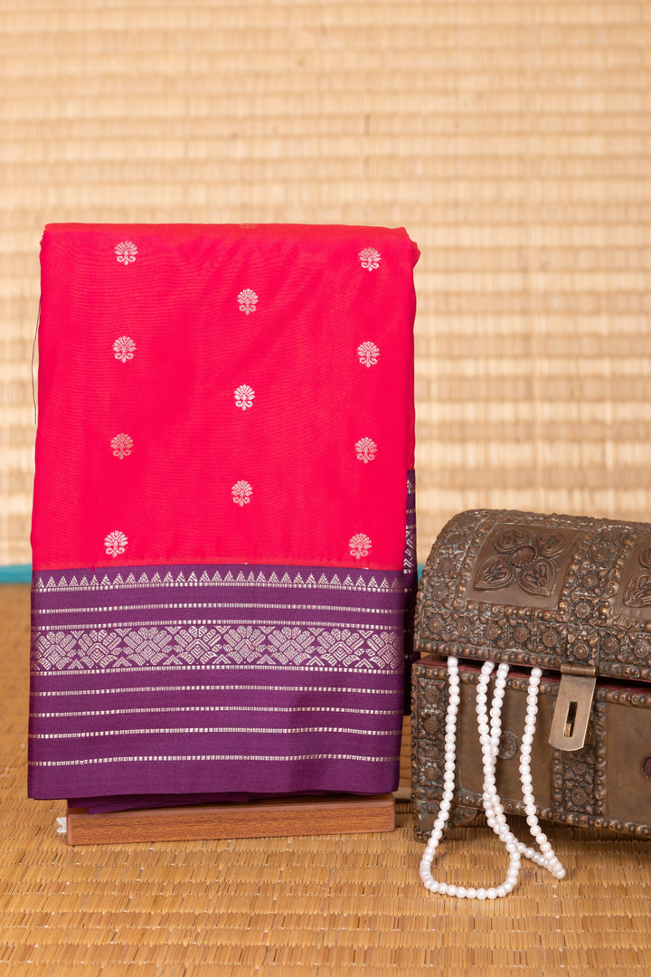 Reddish Pink and Purple semi silk saree