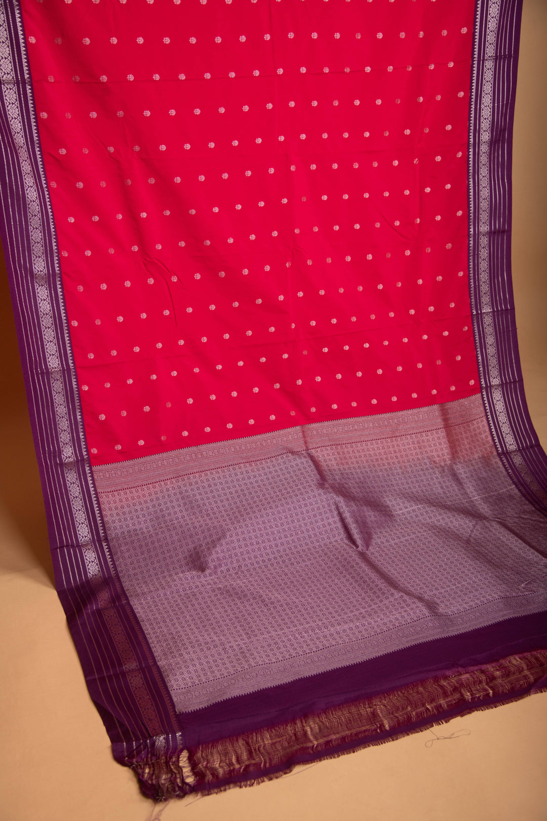 Reddish Pink and Purple semi silk saree