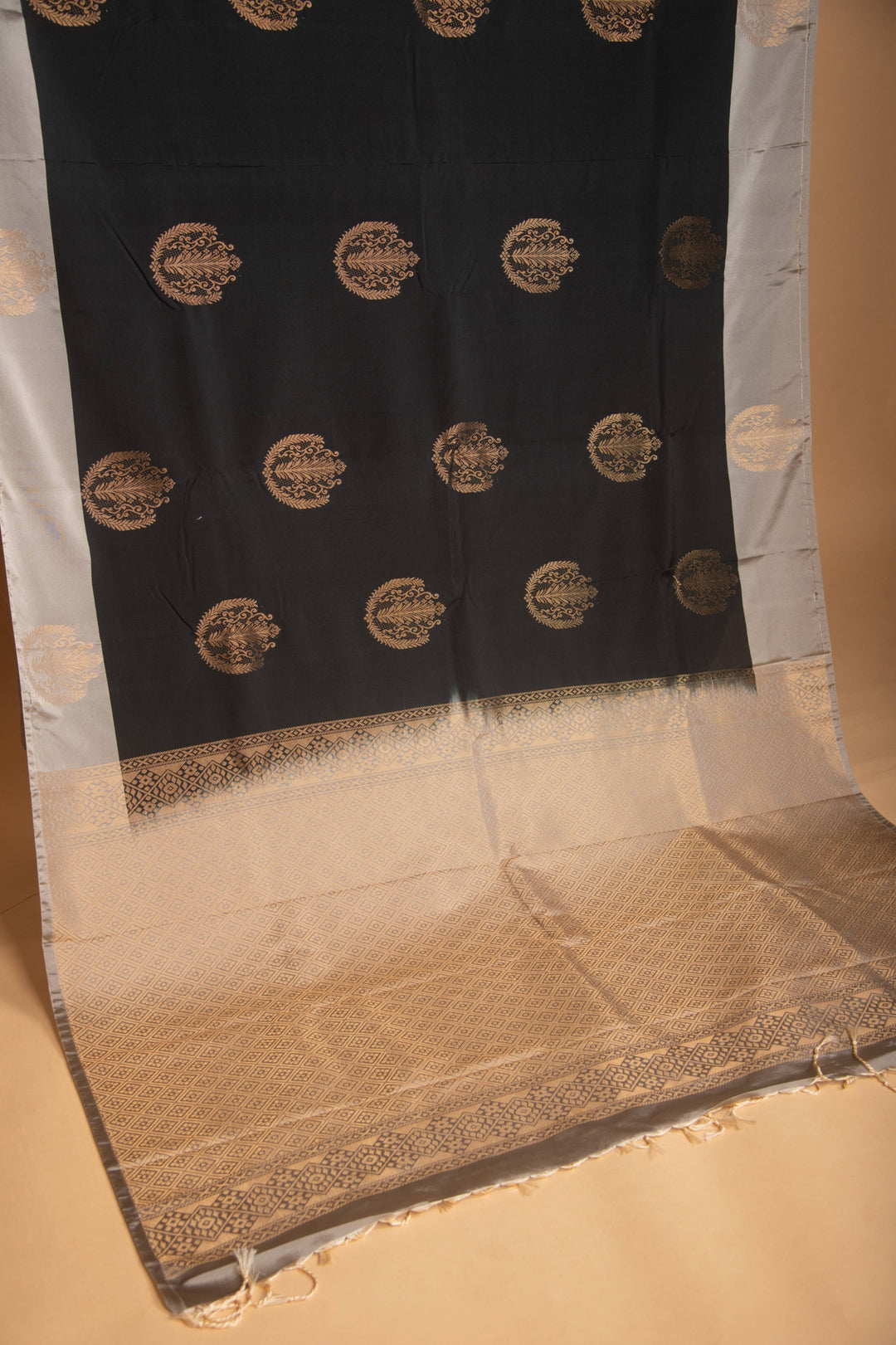 Black and Iron Grey Butta semi silk saree