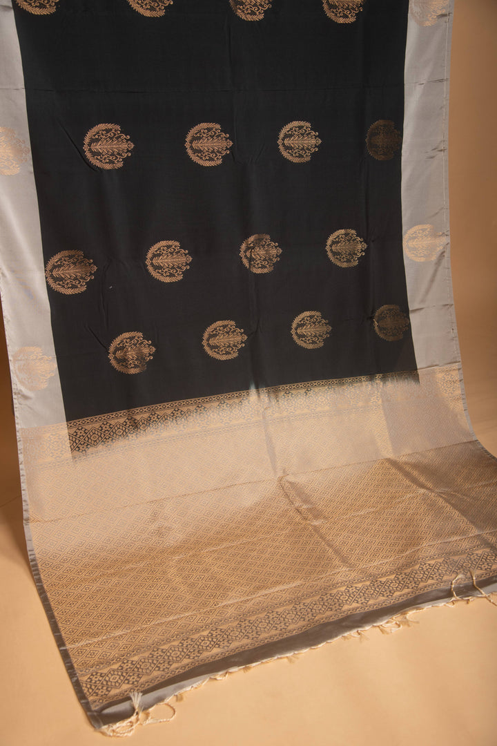 Black and Iron Grey Butta semi silk saree