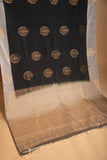 Black and Iron Grey Butta semi silk saree