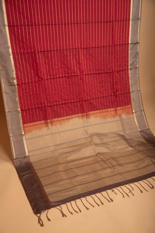 Maroon and Graphite Grey Striped soft silk saree