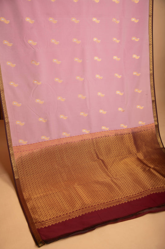 Dusky Pink and Garnet Maroon Small Border semi silk saree