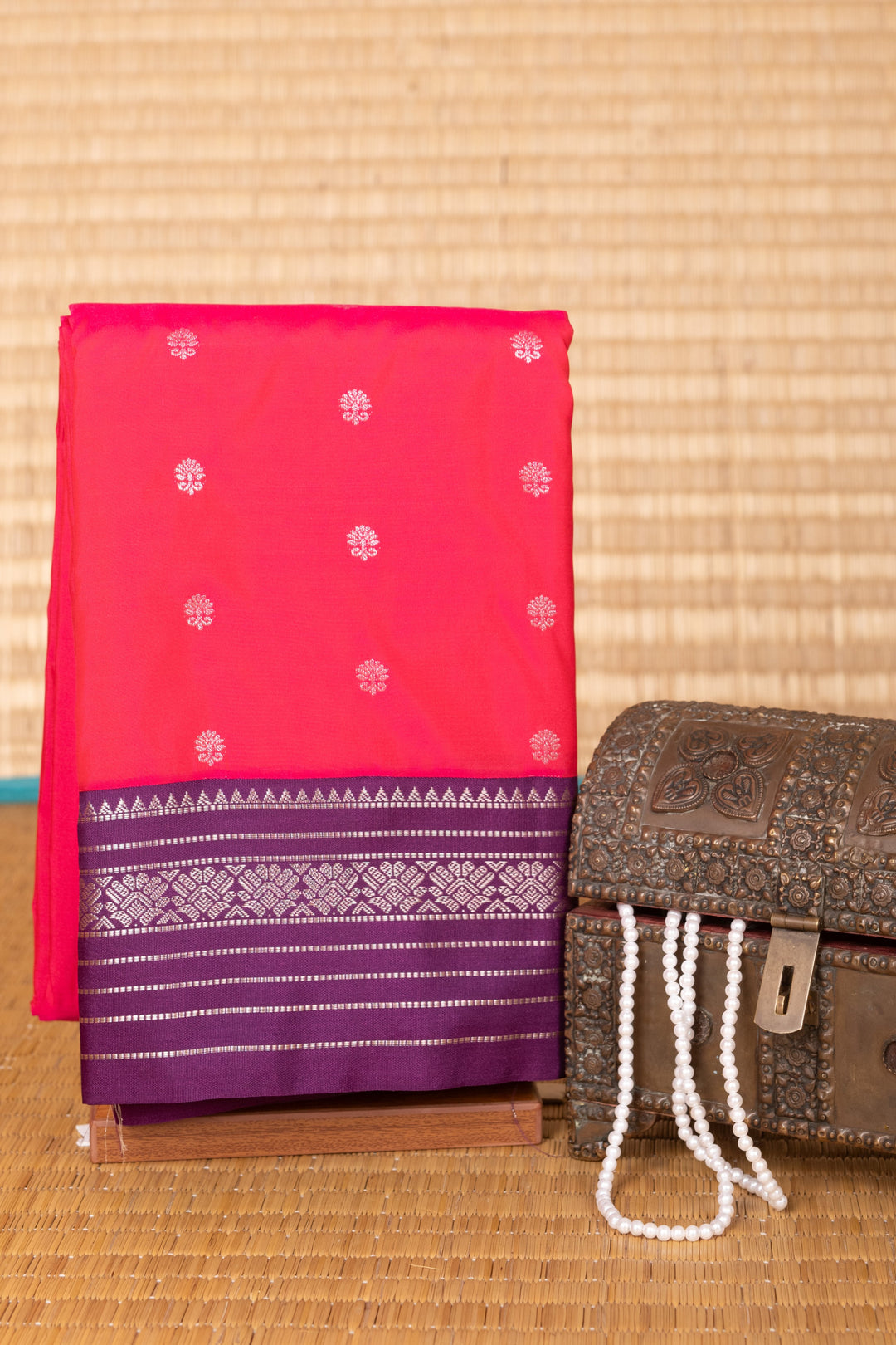 Dual Tone Pink and Purple Butta semi silk saree